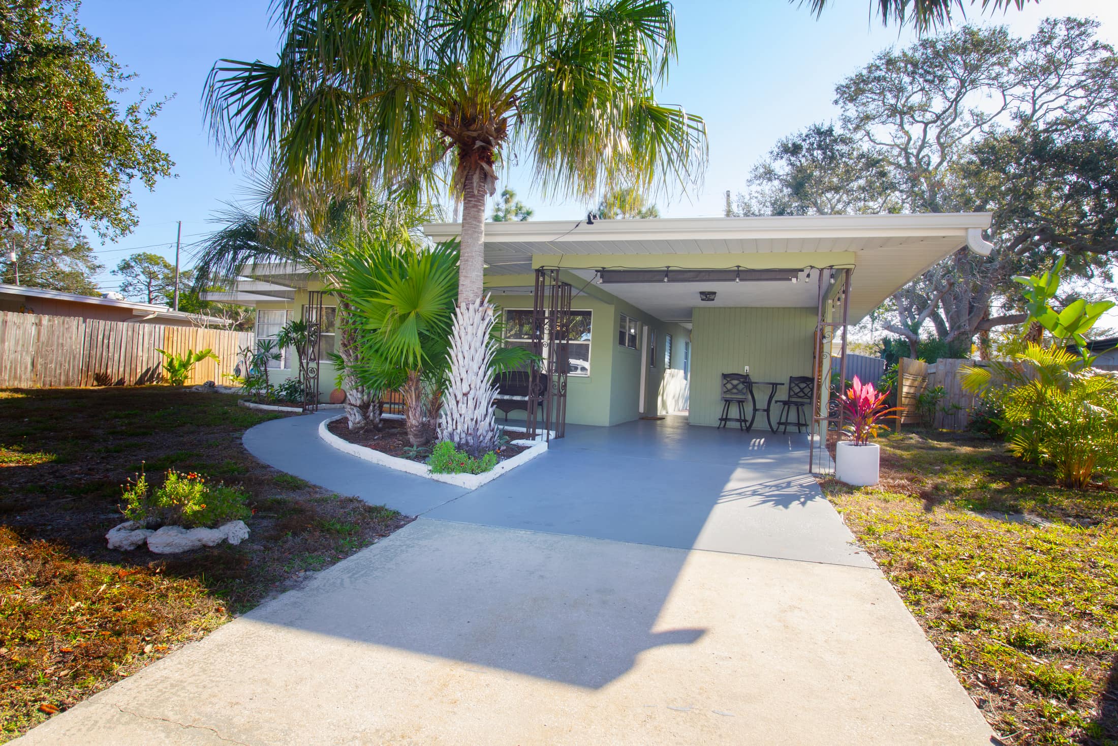 Angled exterior view of the home and landscaping